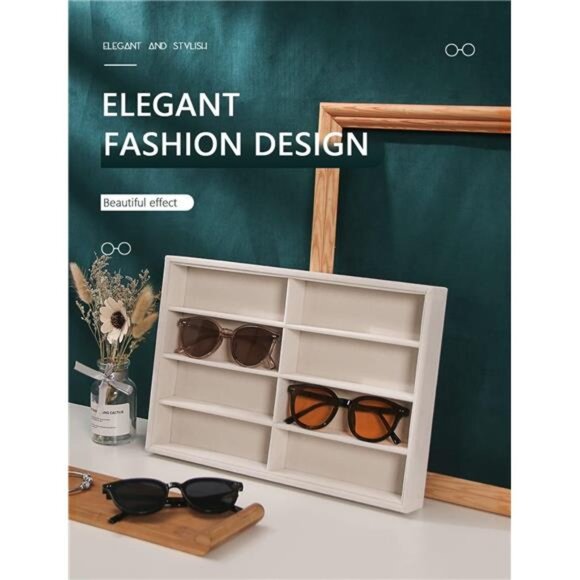 Sunglass Organizer Tray, Beige Velvet Glasses Organizer Trays,Eyeglasses Watches - Picture 5 of 7